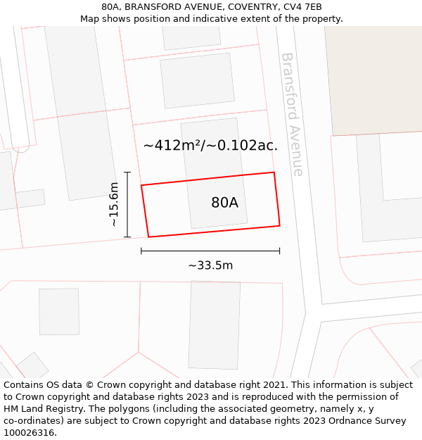 80A, BRANSFORD AVENUE, COVENTRY, CV4 7EB: Plot and title map