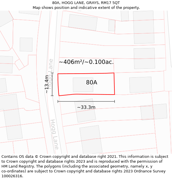 80A, HOGG LANE, GRAYS, RM17 5QT: Plot and title map