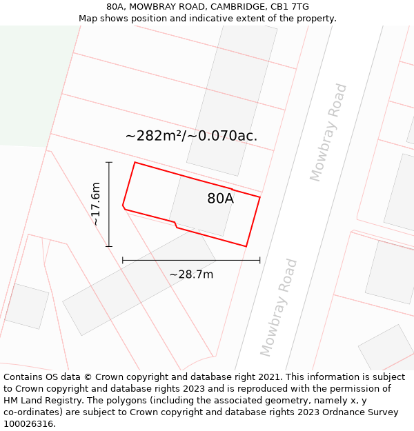 80A, MOWBRAY ROAD, CAMBRIDGE, CB1 7TG: Plot and title map