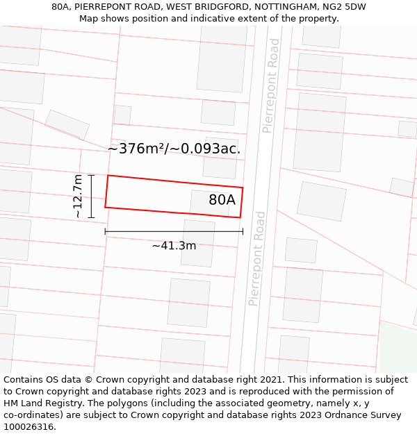 80A, PIERREPONT ROAD, WEST BRIDGFORD, NOTTINGHAM, NG2 5DW: Plot and title map