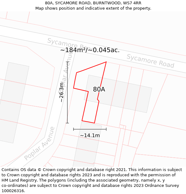 80A, SYCAMORE ROAD, BURNTWOOD, WS7 4RR: Plot and title map