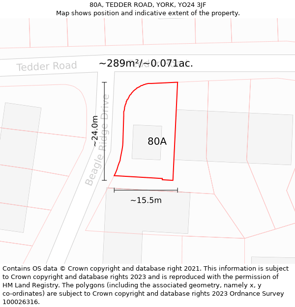 80A, TEDDER ROAD, YORK, YO24 3JF: Plot and title map