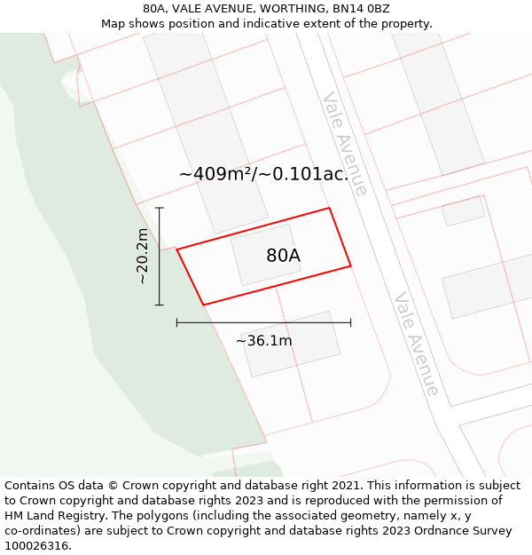 80A, VALE AVENUE, WORTHING, BN14 0BZ: Plot and title map