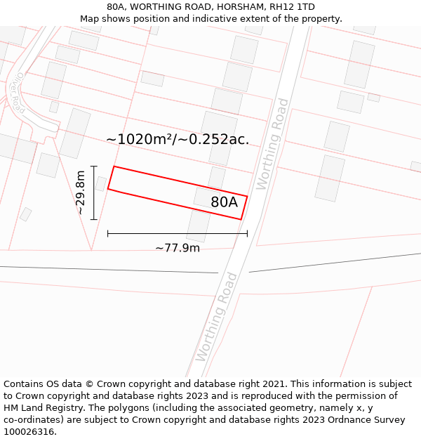 80A, WORTHING ROAD, HORSHAM, RH12 1TD: Plot and title map