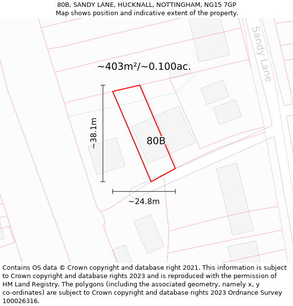 80B, SANDY LANE, HUCKNALL, NOTTINGHAM, NG15 7GP: Plot and title map