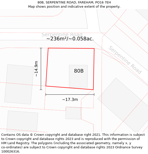 80B, SERPENTINE ROAD, FAREHAM, PO16 7EH: Plot and title map