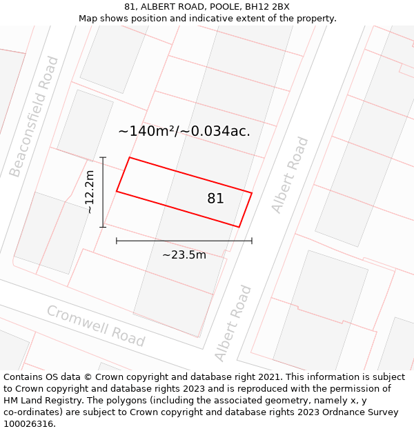81, ALBERT ROAD, POOLE, BH12 2BX: Plot and title map
