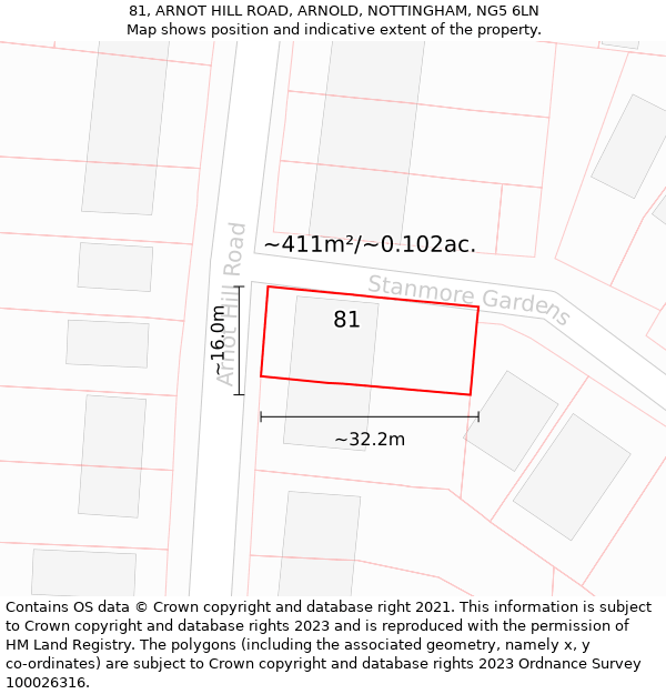 81, ARNOT HILL ROAD, ARNOLD, NOTTINGHAM, NG5 6LN: Plot and title map