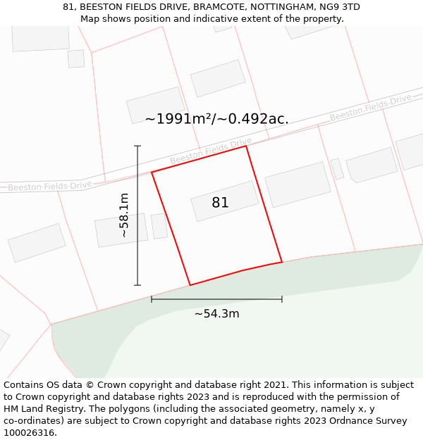 81, BEESTON FIELDS DRIVE, BRAMCOTE, NOTTINGHAM, NG9 3TD: Plot and title map