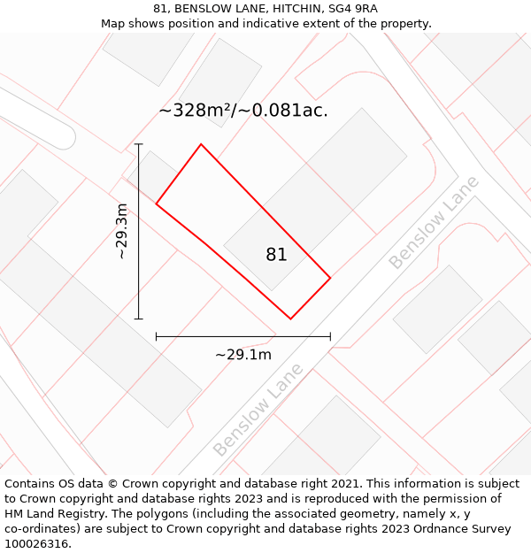 81, BENSLOW LANE, HITCHIN, SG4 9RA: Plot and title map