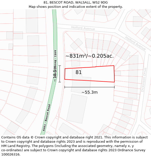 81, BESCOT ROAD, WALSALL, WS2 9DG: Plot and title map