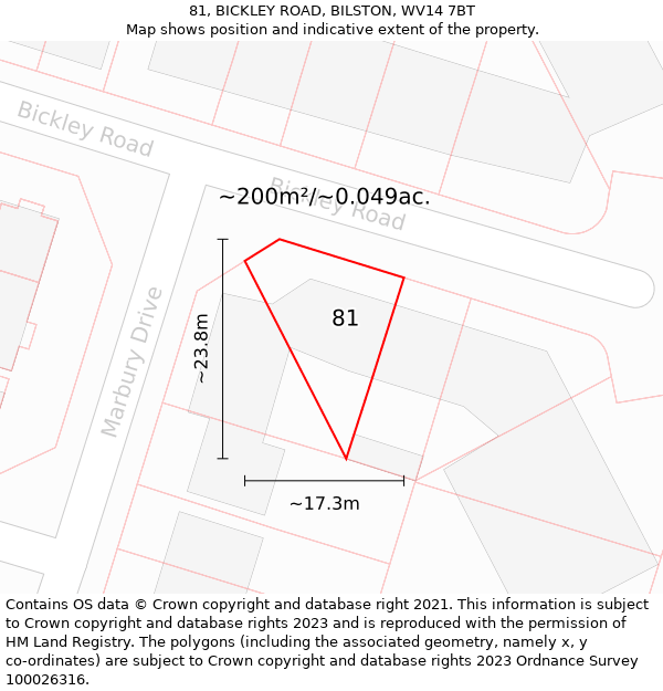 81, BICKLEY ROAD, BILSTON, WV14 7BT: Plot and title map