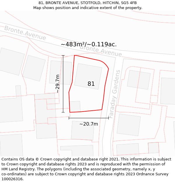 81, BRONTE AVENUE, STOTFOLD, HITCHIN, SG5 4FB: Plot and title map