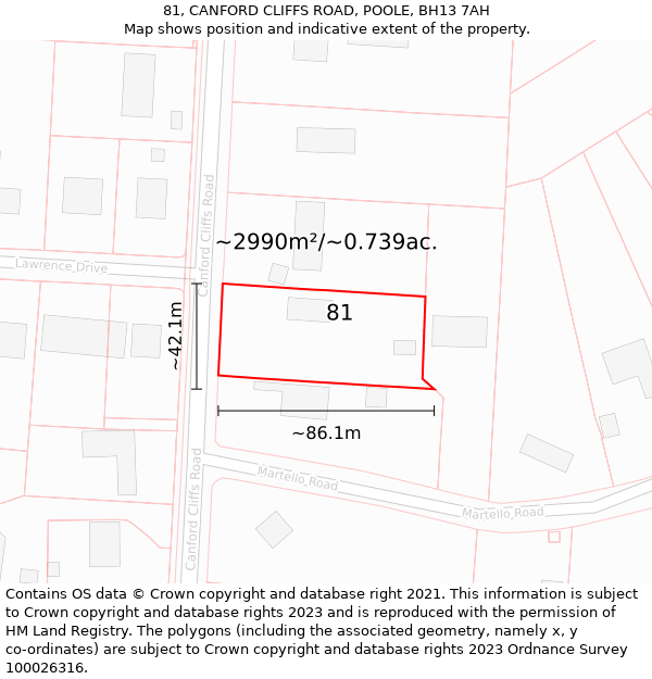 81, CANFORD CLIFFS ROAD, POOLE, BH13 7AH: Plot and title map