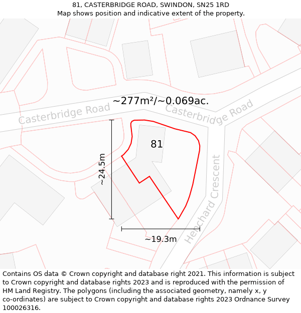 81, CASTERBRIDGE ROAD, SWINDON, SN25 1RD: Plot and title map