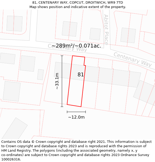 81, CENTENARY WAY, COPCUT, DROITWICH, WR9 7TD: Plot and title map