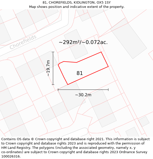 81, CHOREFIELDS, KIDLINGTON, OX5 1SY: Plot and title map