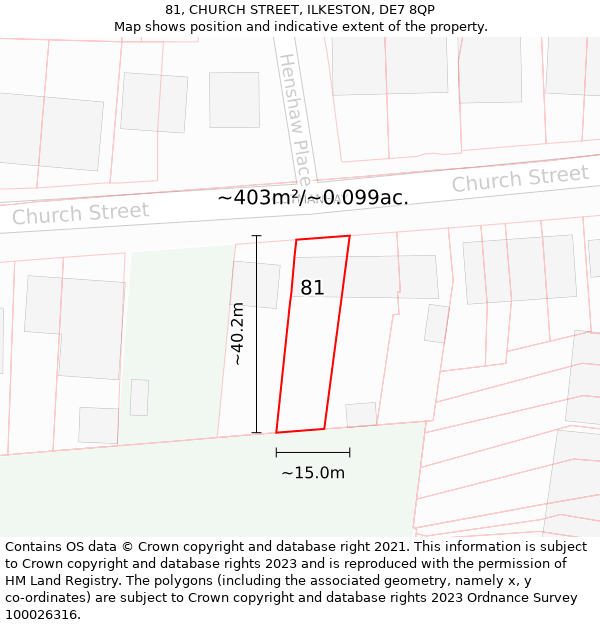 81, CHURCH STREET, ILKESTON, DE7 8QP: Plot and title map