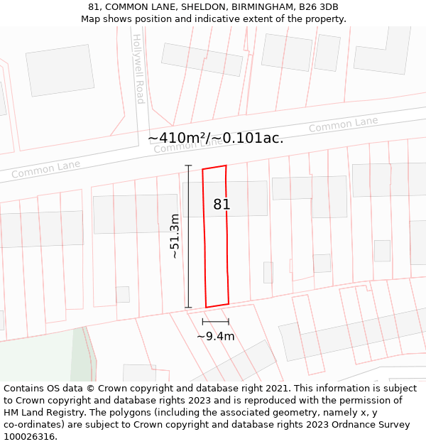 81, COMMON LANE, SHELDON, BIRMINGHAM, B26 3DB: Plot and title map