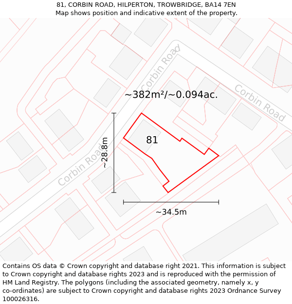 81, CORBIN ROAD, HILPERTON, TROWBRIDGE, BA14 7EN: Plot and title map