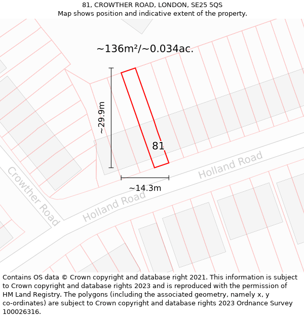 81, CROWTHER ROAD, LONDON, SE25 5QS: Plot and title map