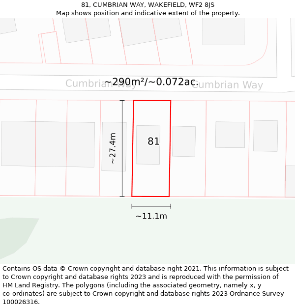 81, CUMBRIAN WAY, WAKEFIELD, WF2 8JS: Plot and title map