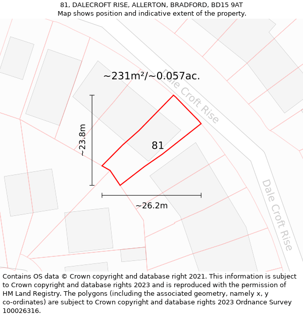 81, DALECROFT RISE, ALLERTON, BRADFORD, BD15 9AT: Plot and title map