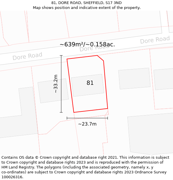 81, DORE ROAD, SHEFFIELD, S17 3ND: Plot and title map