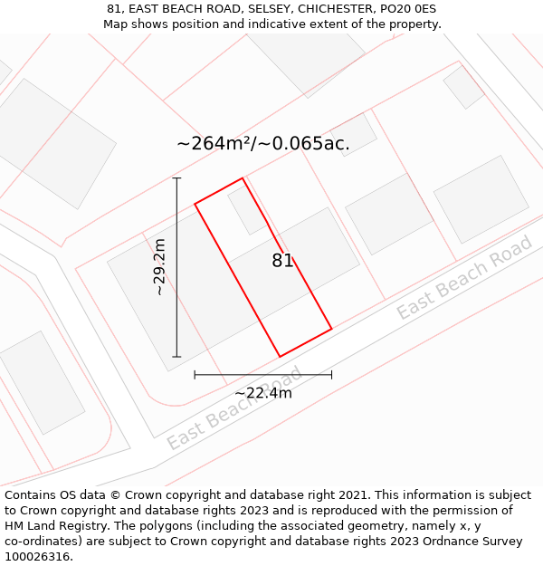 81, EAST BEACH ROAD, SELSEY, CHICHESTER, PO20 0ES: Plot and title map