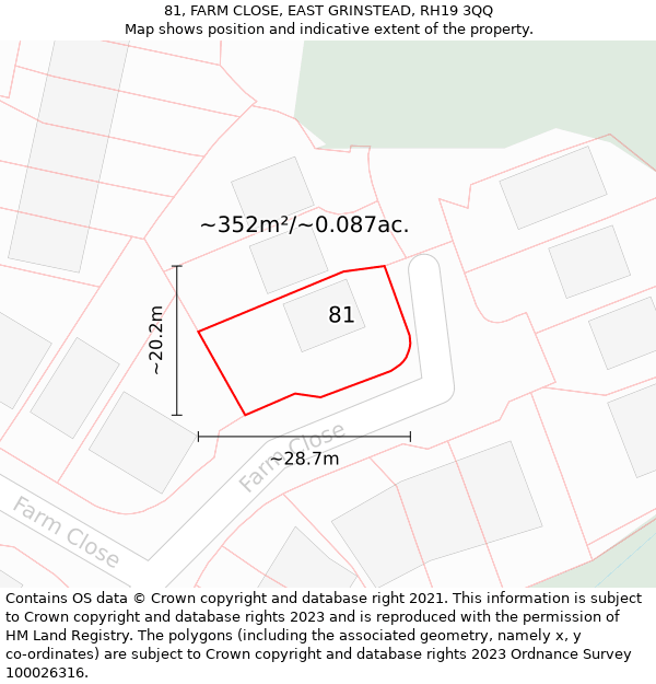 81, FARM CLOSE, EAST GRINSTEAD, RH19 3QQ: Plot and title map