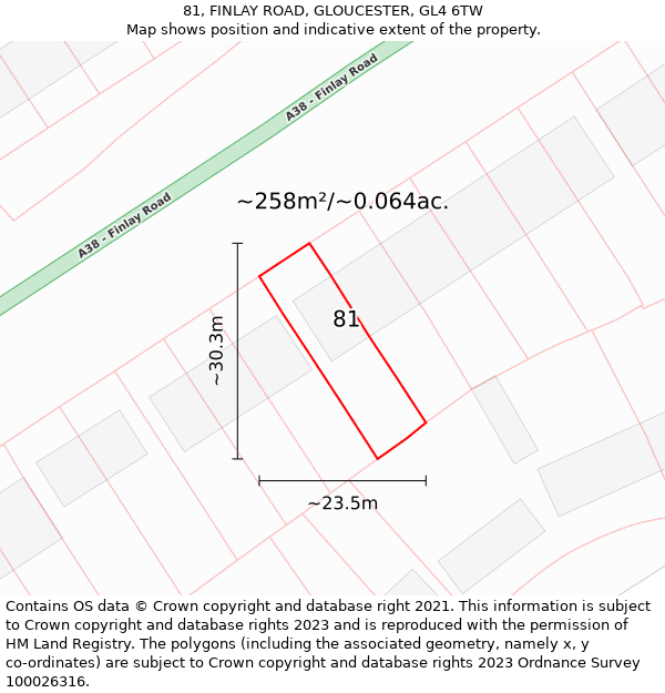 81, FINLAY ROAD, GLOUCESTER, GL4 6TW: Plot and title map