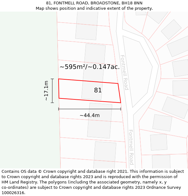 81, FONTMELL ROAD, BROADSTONE, BH18 8NN: Plot and title map