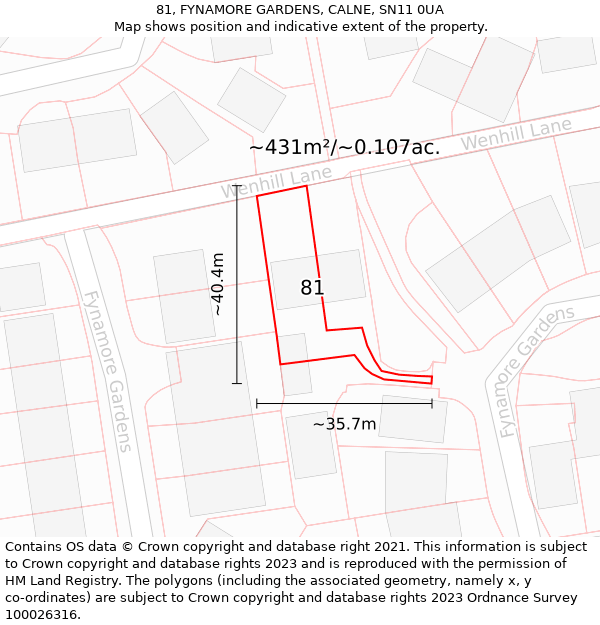 81, FYNAMORE GARDENS, CALNE, SN11 0UA: Plot and title map