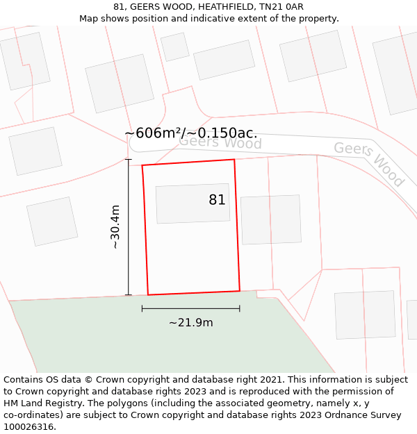 81, GEERS WOOD, HEATHFIELD, TN21 0AR: Plot and title map