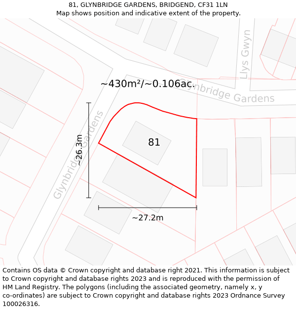 81, GLYNBRIDGE GARDENS, BRIDGEND, CF31 1LN: Plot and title map