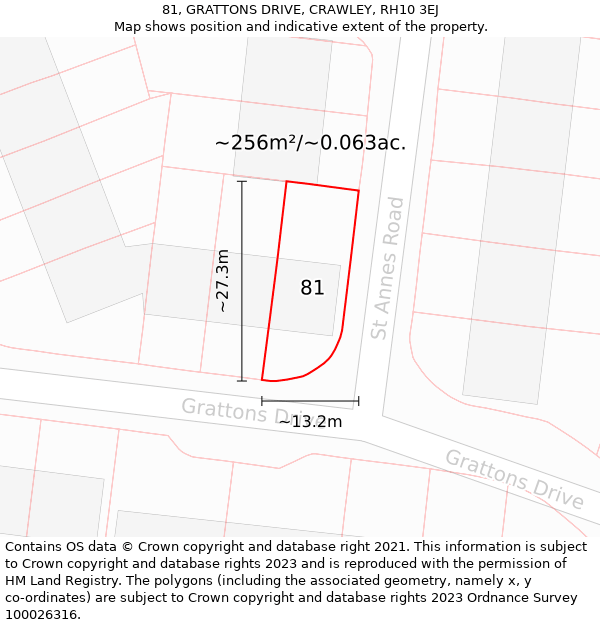 81, GRATTONS DRIVE, CRAWLEY, RH10 3EJ: Plot and title map