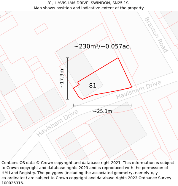 81, HAVISHAM DRIVE, SWINDON, SN25 1SL: Plot and title map