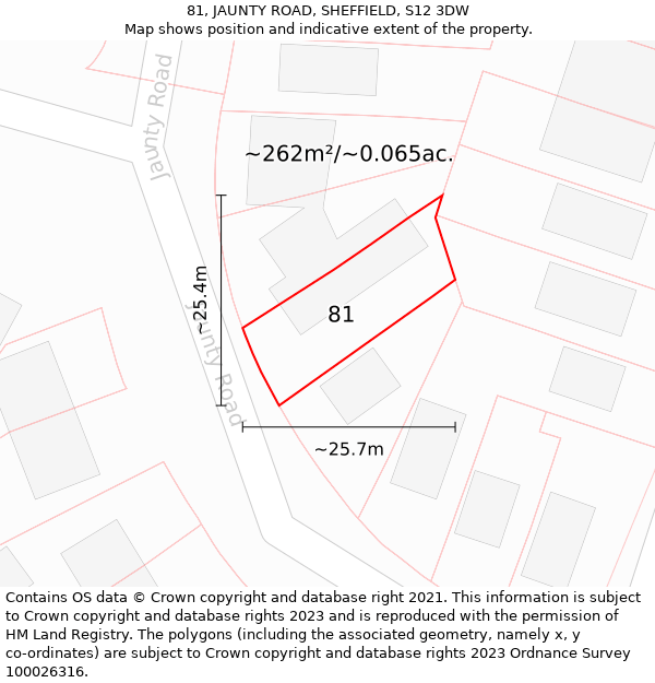 81, JAUNTY ROAD, SHEFFIELD, S12 3DW: Plot and title map