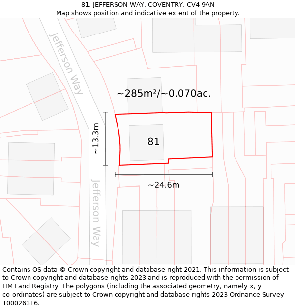 81, JEFFERSON WAY, COVENTRY, CV4 9AN: Plot and title map