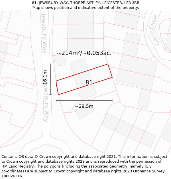 81, JEWSBURY WAY, THORPE ASTLEY, LEICESTER, LE3 3RR: Plot and title map