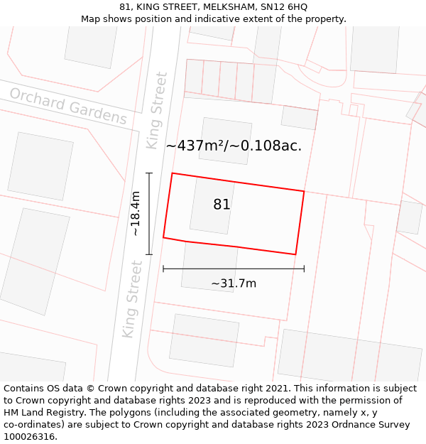81, KING STREET, MELKSHAM, SN12 6HQ: Plot and title map