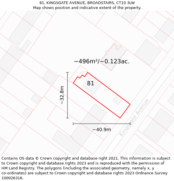 81, KINGSGATE AVENUE, BROADSTAIRS, CT10 3LW: Plot and title map