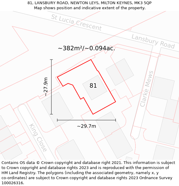 81, LANSBURY ROAD, NEWTON LEYS, MILTON KEYNES, MK3 5QP: Plot and title map