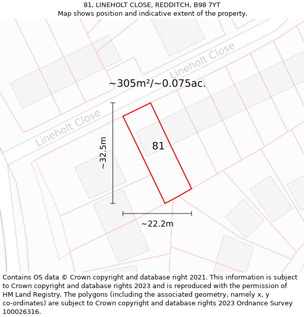 81, LINEHOLT CLOSE, REDDITCH, B98 7YT: Plot and title map