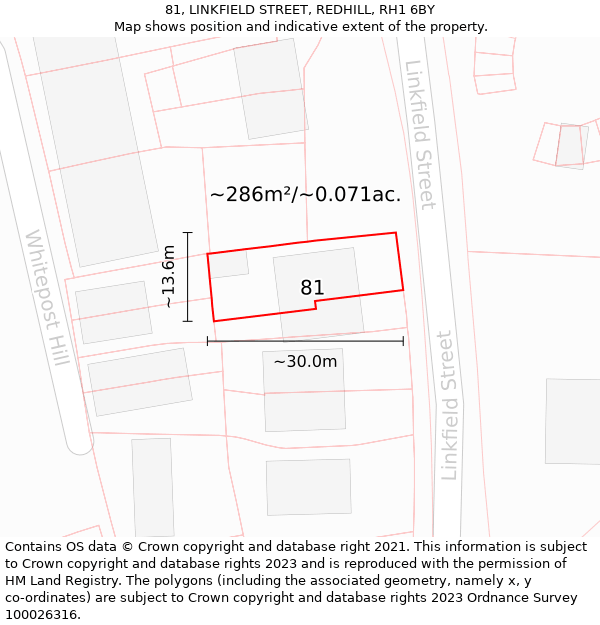 81, LINKFIELD STREET, REDHILL, RH1 6BY: Plot and title map