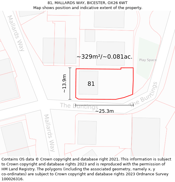 81, MALLARDS WAY, BICESTER, OX26 6WT: Plot and title map