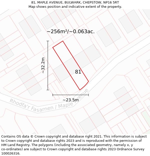 81, MAPLE AVENUE, BULWARK, CHEPSTOW, NP16 5RT: Plot and title map