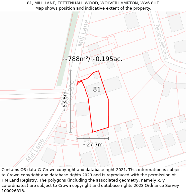 81, MILL LANE, TETTENHALL WOOD, WOLVERHAMPTON, WV6 8HE: Plot and title map