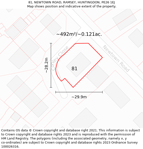 81, NEWTOWN ROAD, RAMSEY, HUNTINGDON, PE26 1EJ: Plot and title map