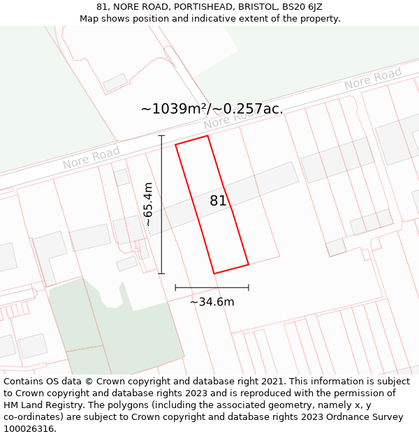 81, NORE ROAD, PORTISHEAD, BRISTOL, BS20 6JZ: Plot and title map